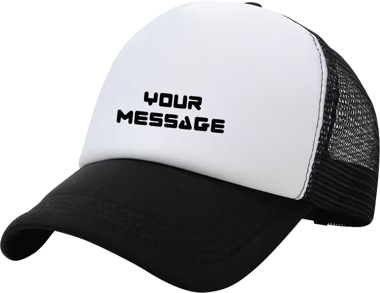 branded black white tracker cap